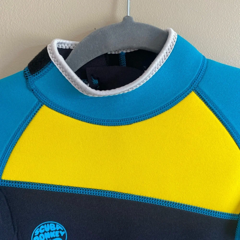SCUBA DONKEY Kids Youth Size 12 Wetsuit Neoprene Black/Yellow‎ /Aqua NEW NWT